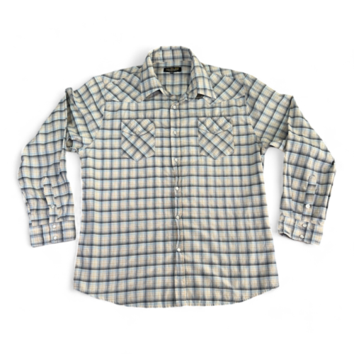 Senor De Los Cielos Western Shirt White Blue Plaid Adult LARGE