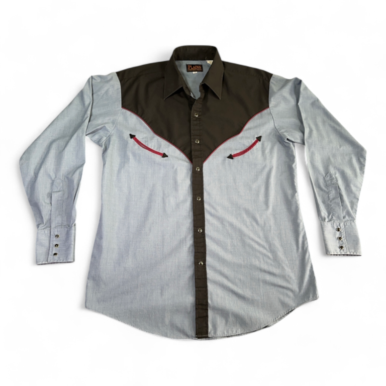 Plains Western Shirt Blue Black Two Tone Smile Pocket Pearl Snap Adult MEDIUM