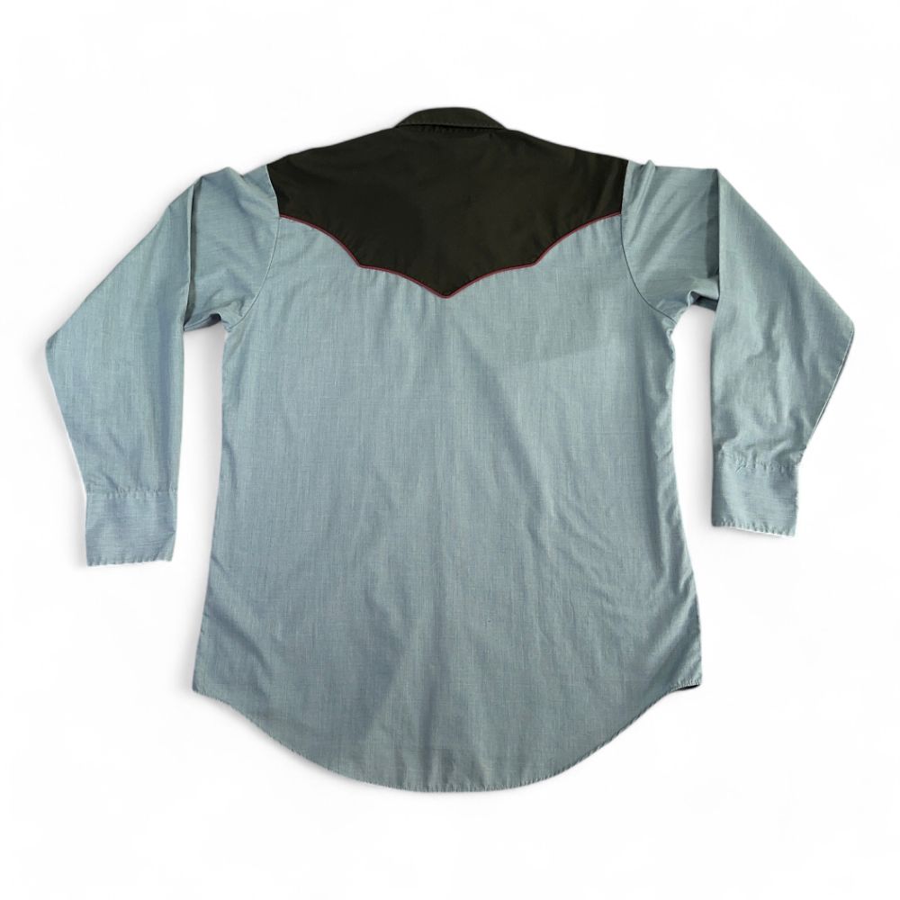 Plains Western Shirt Blue Black Two Tone Smile Pocket Pearl Snap Adult MEDIUM