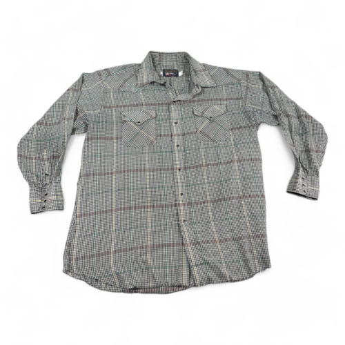 Vintage Panhandle Slim Western Shirt Brown 80s Plaid Pearl Snap Adult EXTRA LARGE