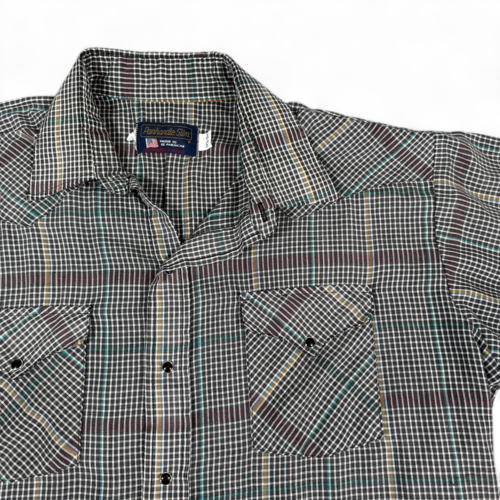 Vintage Panhandle Slim Western Shirt Brown 80s Plaid Pearl Snap Adult EXTRA LARGE