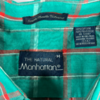 Vintage Manhattan Shirt Green Plaid Button Down 80s Adult MEDIUM