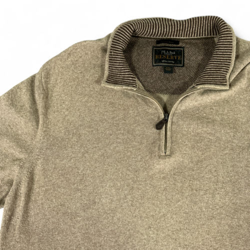 JoS A Bank Reserve Sweater Brown Wool Cashmere Italy Quarter Zip Adult XXL