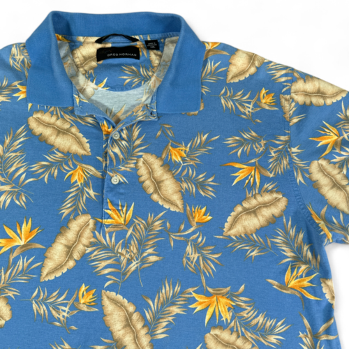 Vintage Greg Norman Polo Shirt Blue Floral Botanical Golf 90s Adult EXTRA LARGE