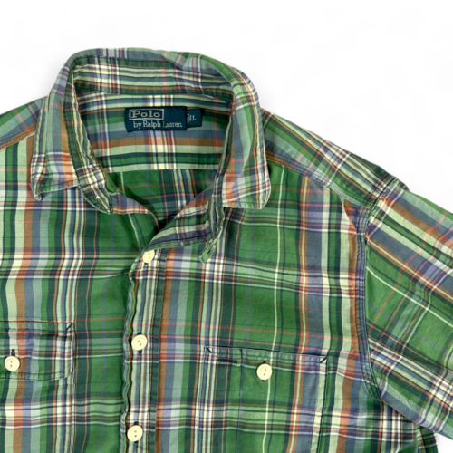 Vintage Ralph Lauren Shirt Green Plaid Flannel 90s Adult LARGE