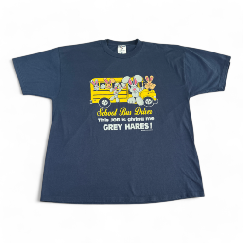 Vintage Bunny Rabbits Shirt Blue School Bus Driver Grey Hares Humor 90s Adult EXTRA LARGE
