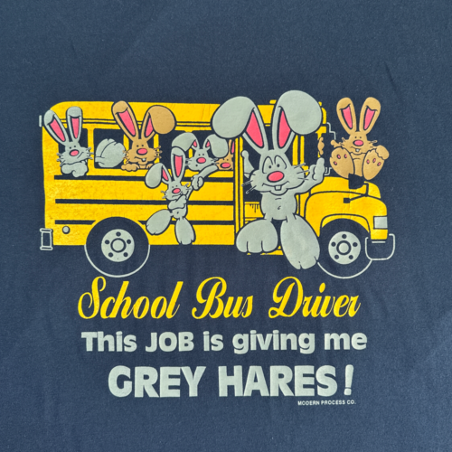 Vintage Bunny Rabbits Shirt Blue School Bus Driver Grey Hares Humor 90s Adult EXTRA LARGE
