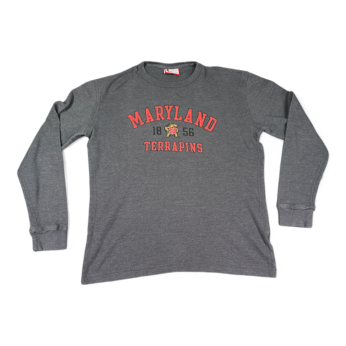 Maryland Terrapins Shirt Gray Football Thermal Waffle Knit Adult EXTRA LARGE