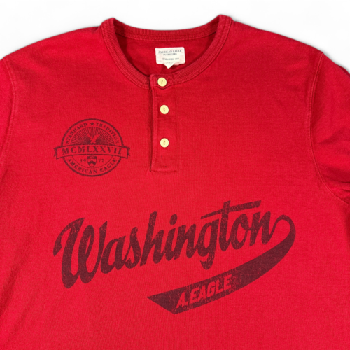 American Eagle Outfitters Shirt Red Washington Henley Retro Adult LARGE