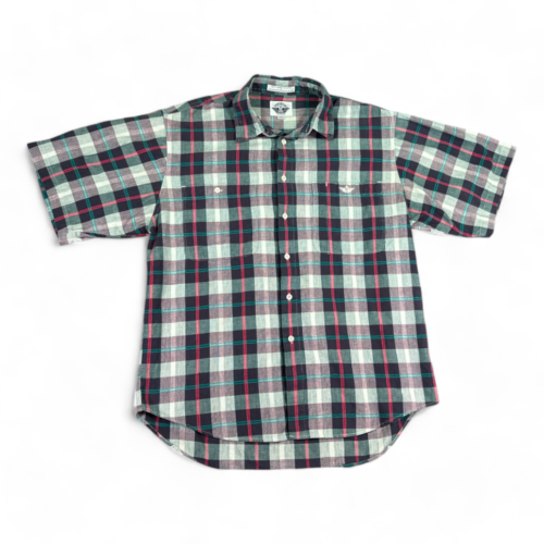 Vintage Dockers Shirt Green Black Plaid Button Up 80s Adult LARGE