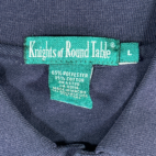 Vintage Knights of Round Table Polo Shirt White Blue Striped Crest 90s Adult MEDIUM