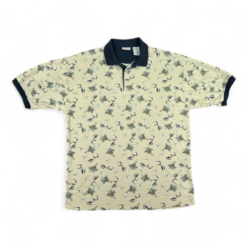 Vintage Bugle Boy Polo Shirt Brown Floral Dolphins 90s Adult LARGE