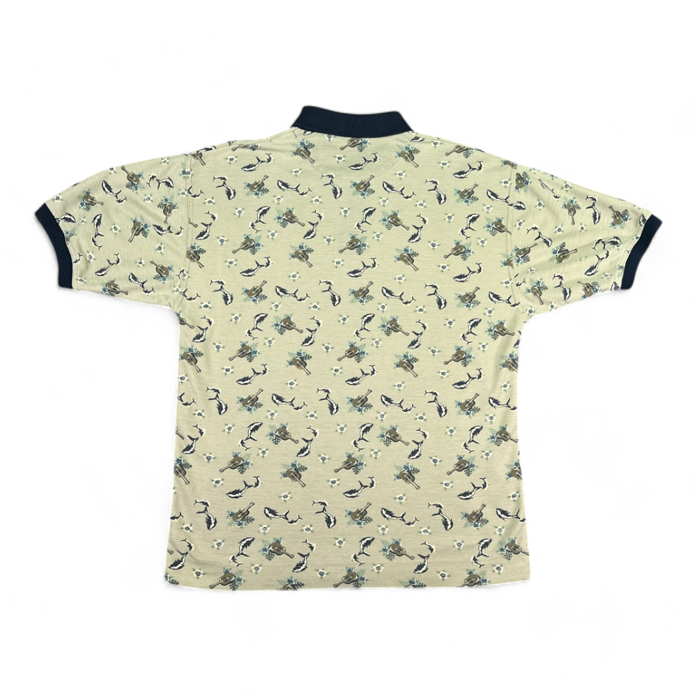 Vintage Bugle Boy Polo Shirt Brown Floral Dolphins 90s Adult LARGE-3 Vintage Bugle Boy Polo Shirt Brown Floral Dolphins 90s Adult LARGE