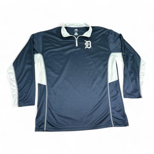 Detroit Tigers Shirt Blue White Zip Polo MLB Baseball Adult EXTRA LARGE TALL