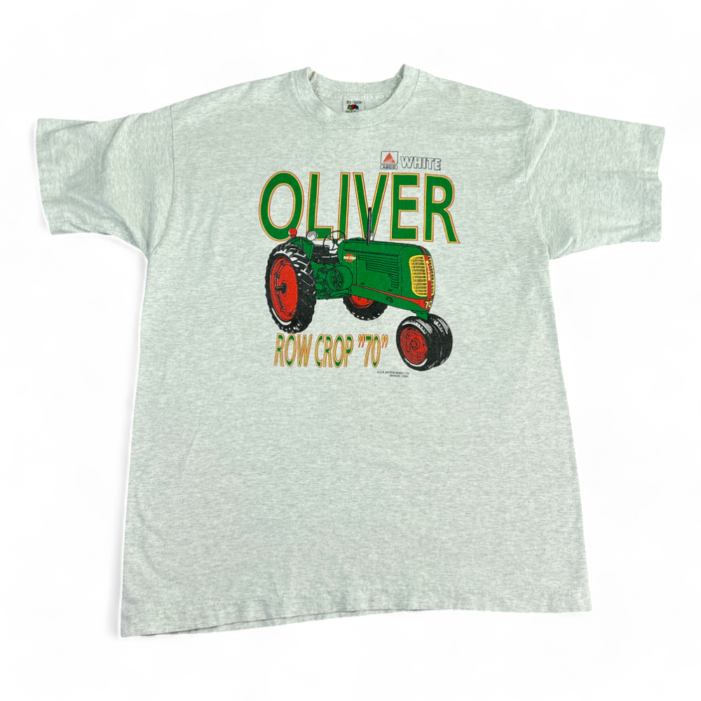 Vintage Tractor Shirt Gray Oliver Row Crop 70 90s Adult EXTRA LARGE