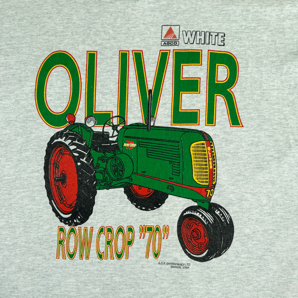 Vintage Tractor Shirt Gray Oliver Row Crop 70 90s Adult EXTRA LARGE