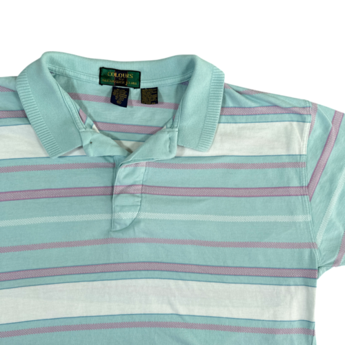 Vintage Alexander Julian Colours Polo Shirt Purple Green Stripes Pastel 90s Adult MEDIUM