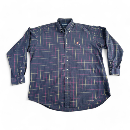 Vintage Ralph Lauren Golf Shirt Blue Plaid Crest Tilden 90s Adult EXTRA LARGE
