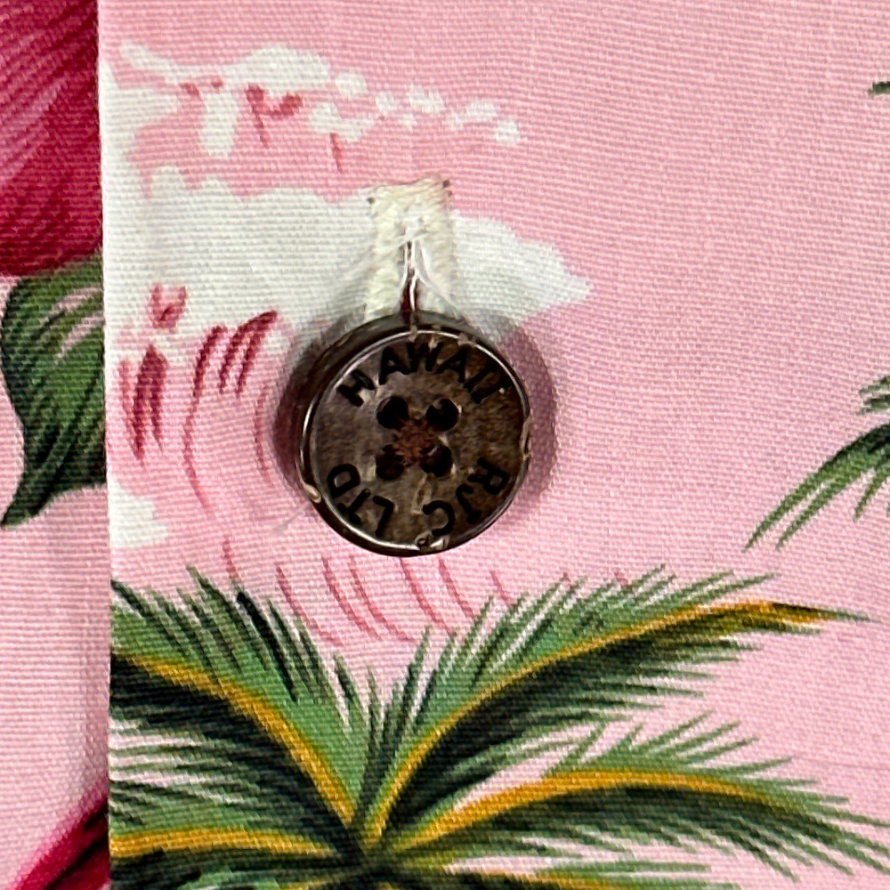 RJC Hawaiian Shirt Pink Green Flamingo Hibiscus Palms USA Made Adult XXL 2XL