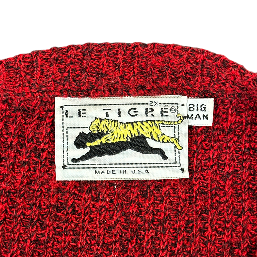 Vintage Le Tigre Sweater Red Black Speckled Chunky 90s Adult XXL 2XL-4 Vintage Le Tigre Sweater Red Black Speckled Chunky 90s Adult XXL 2XL