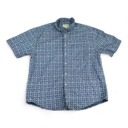 Vintage Eddie Bauer Shirt Blue Linen Blend Pinwheel Allover Oversized Adult LARGE