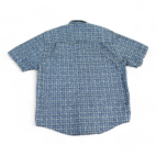 Vintage Eddie Bauer Shirt Blue Linen Blend Pinwheel Allover Oversized Adult LARGE