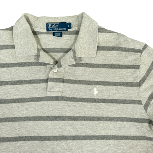 Vintage Ralph Lauren Polo Shirt Gray Stripe Monochrome Small Pony 90s Adult LARGE
