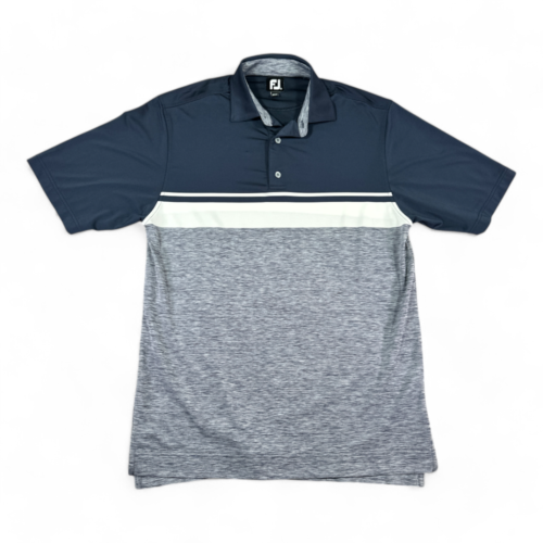 FootJoy Polo Shirt Blue White Inlay Golf Adult MEDIUM