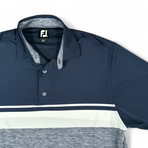 FootJoy Polo Shirt Blue White Inlay Golf Adult MEDIUM