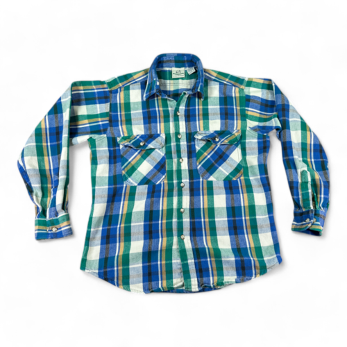 Vintage Van Heusen Shirt Blue Flannel Plaid 417 Sportswear 90s Adult LARGE