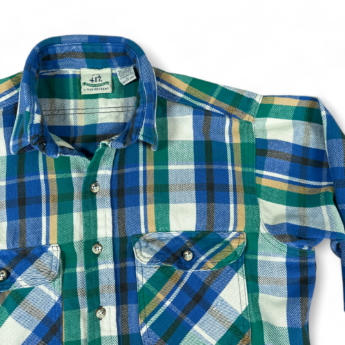 Vintage Van Heusen Shirt Blue Flannel Plaid 417 Sportswear 90s Adult LARGE