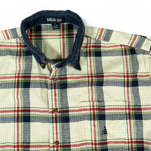 Vintage Keeler Bay Shirt Plaid Sailboat Pocket Corduroy 90s Adult EXTRA LARGE