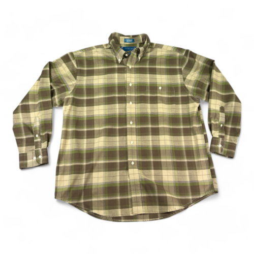 Vintage Towncraft Shirt Brown Green Plaid Military Camo Colors 90s Adult LARGE