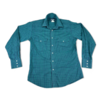 Vintage Wrangler Western Shirt Green Blue Black Watch Plaid Pearl Snap 90s Adult LARGE