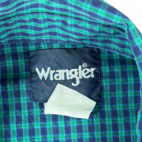 Vintage Wrangler Western Shirt Green Blue Black Watch Plaid Pearl Snap 90s Adult LARGE