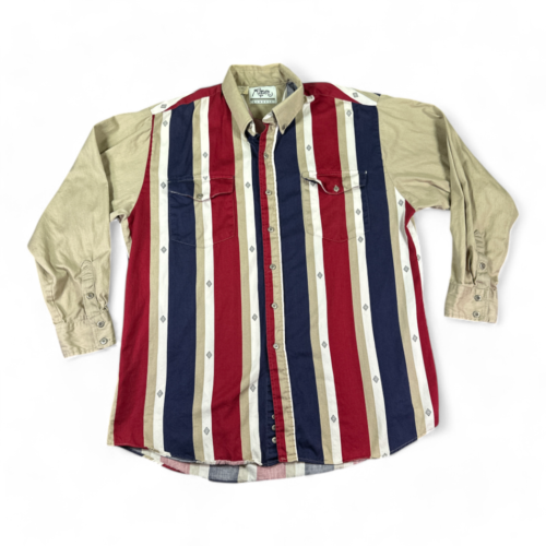Vintage Roper Western Shirt Stripes Brown Red White Blue Cowboy Adult EXTRA LARGE