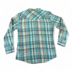 Vintage High Noon Western Shirt Blue Brown Plaid Flannel Pearl Snap Adult MEDIUM