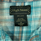 Vintage High Noon Western Shirt Blue Brown Plaid Flannel Pearl Snap Adult MEDIUM