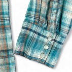 Vintage High Noon Western Shirt Blue Brown Plaid Flannel Pearl Snap Adult MEDIUM