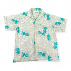 Vintage Hawaiian Shirt White Turquoise Abstract Pineapple 80s Adult LARGE