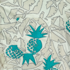 Vintage Hawaiian Shirt White Turquoise Abstract Pineapple 80s Adult LARGE