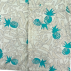 Vintage Hawaiian Shirt White Turquoise Abstract Pineapple 80s Adult LARGE