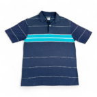 Vintage Striped Polo Shirt Blue Aqua White Stripes Inlay Great Northwest 90s Adult SMALL