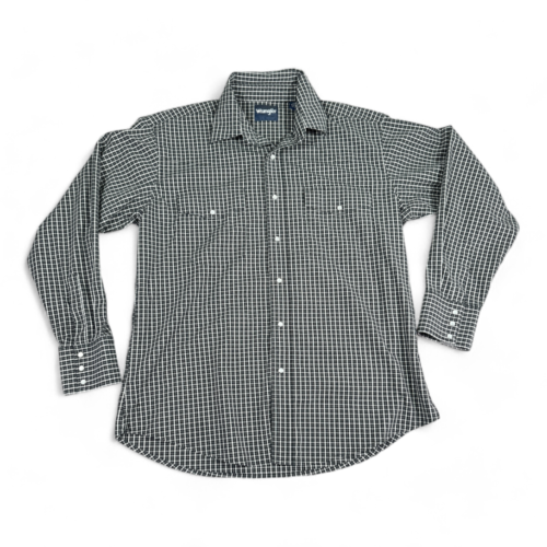 Wrangler Western Shirt Black White Plaid Windowpane Pearl Snap Adult LARGE