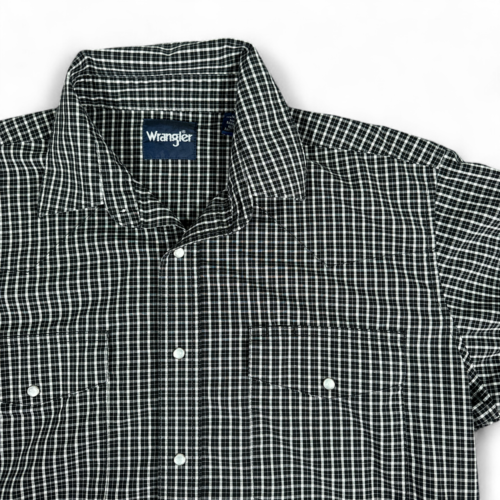 Wrangler Western Shirt Black White Plaid Windowpane Pearl Snap Adult LARGE