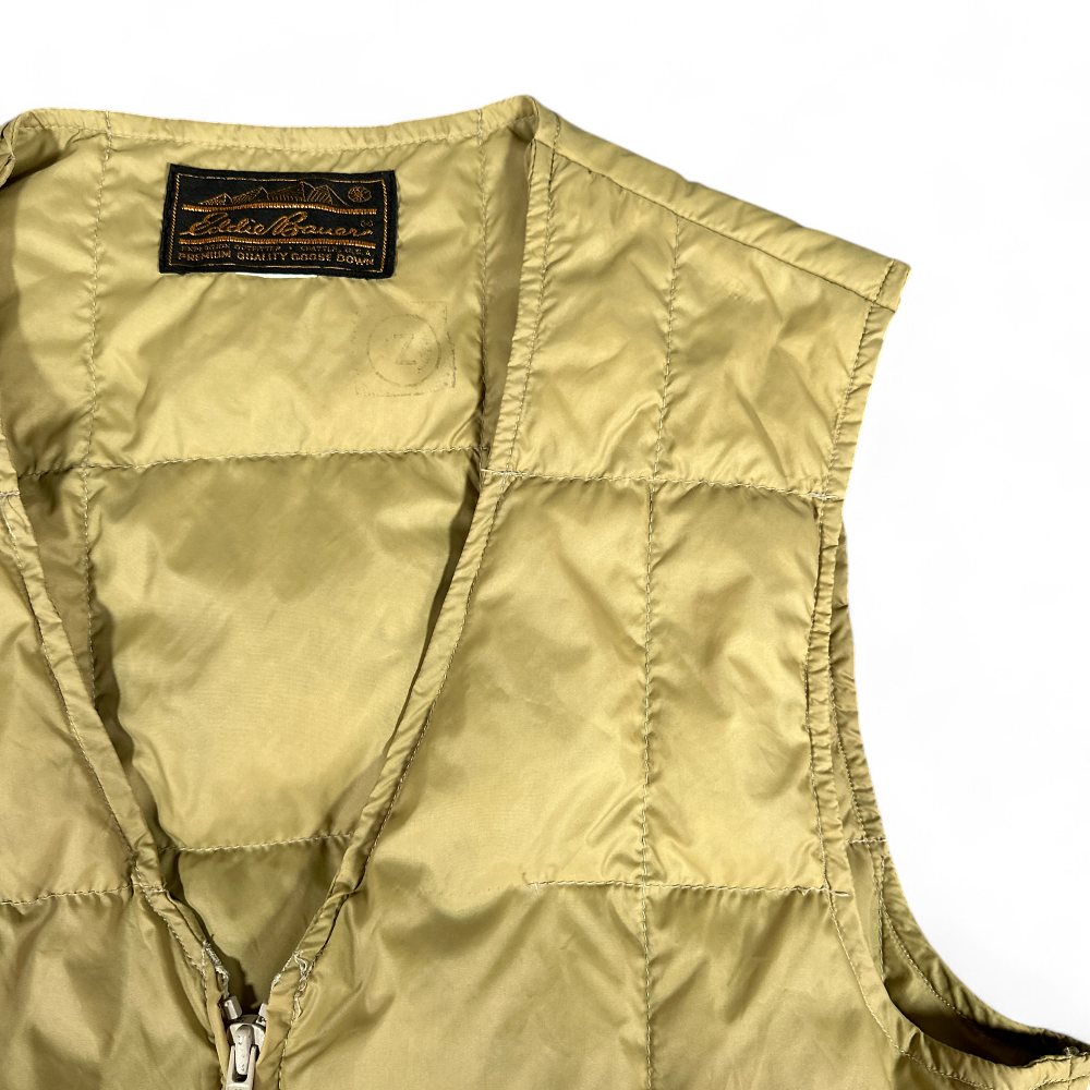 Vintage Eddie Bauer Puffer Vest Gold Quilted Goose Down 90s Adult SMALL