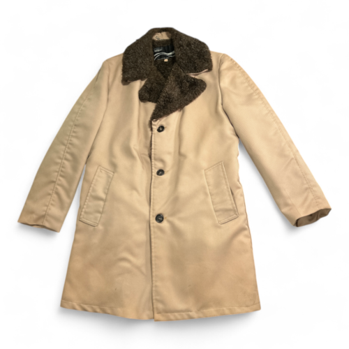 Vintage Montgomery Ward Coat Brown Faux Fur Lined Sherpa Trench 70s Adult SMALL