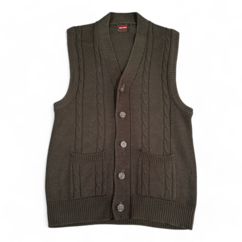 Vintage Richman Brothers Sweater Vest Brown Cardigan Cable Knit 70s Adult EXTRA SMALL