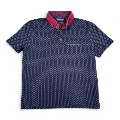 English Laundry Polo Shirt Navy Blue Graphic Pattern Pocket Adult MEDIUM