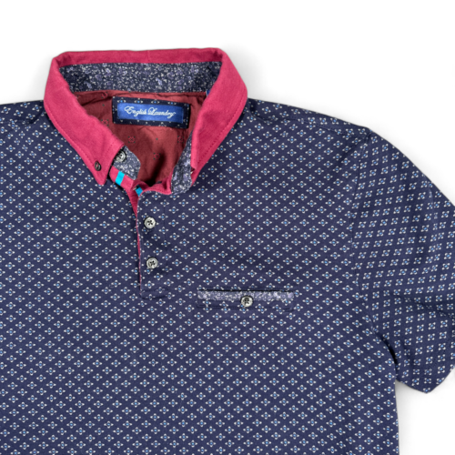 English Laundry Polo Shirt Navy Blue Graphic Pattern Pocket Adult MEDIUM
